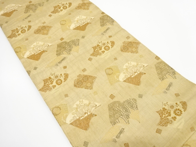 JAPANESE KIMONO / ANTIQUE MARU OBI / WOVEN BOOK & FLOWER